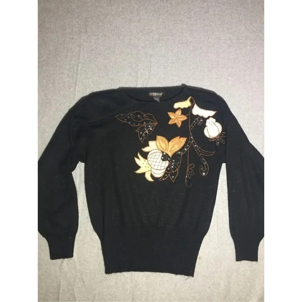 Womens LouBella Sweater Size Medium Brown Leaves Acrylic Blend Autumn Fall
